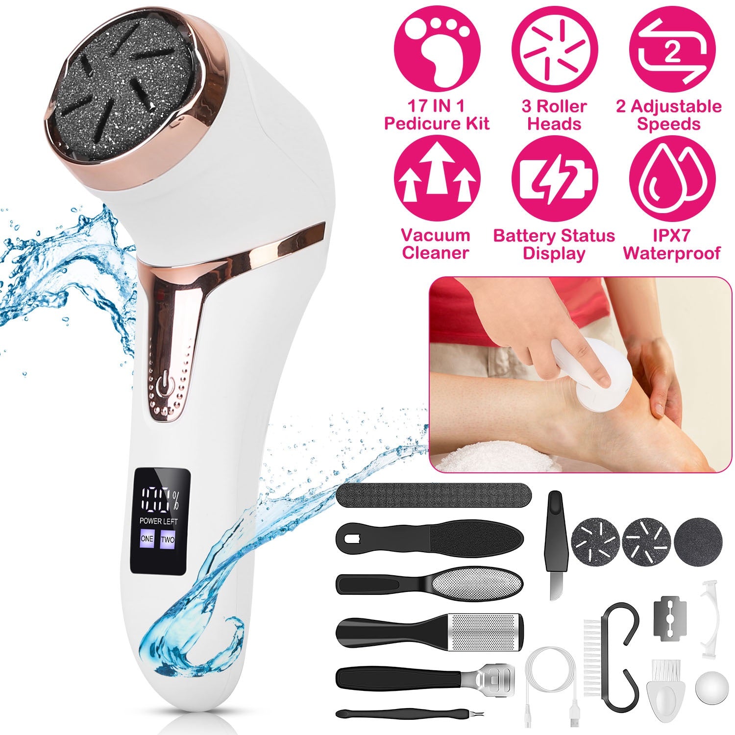 FrostGlow Pedi Pro electric callus remover kit 17 piece