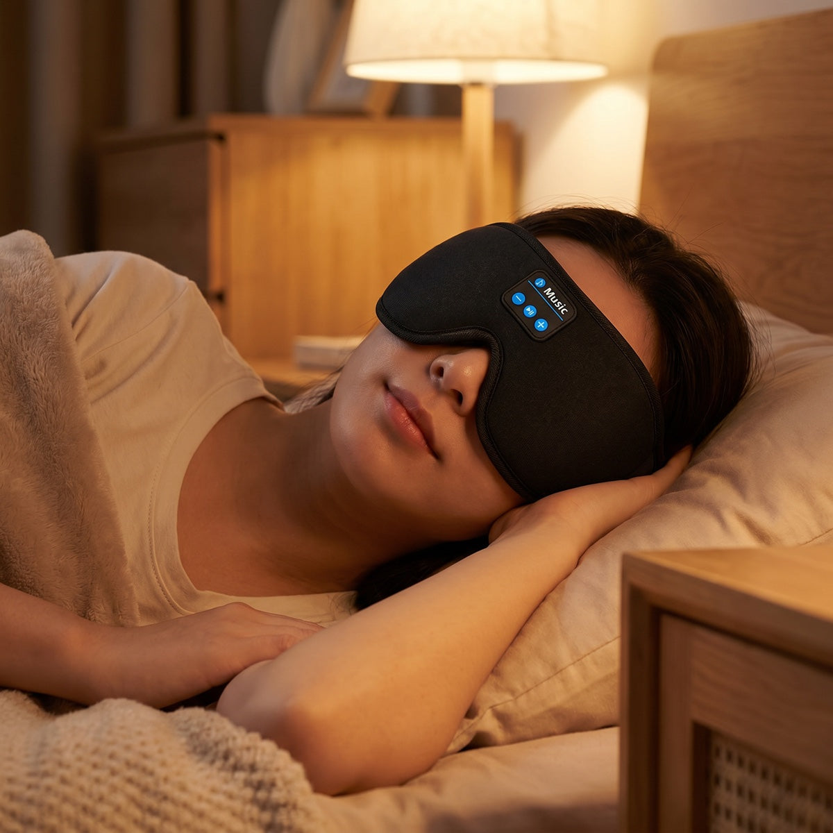 FrostGlow Sleep Sound Mask, 3D contoured Bluetooth blackout sleep mask